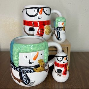 Transpac Mary Urban Ceramic Snowman Mugs and Salt and Pepper Shaker Set
